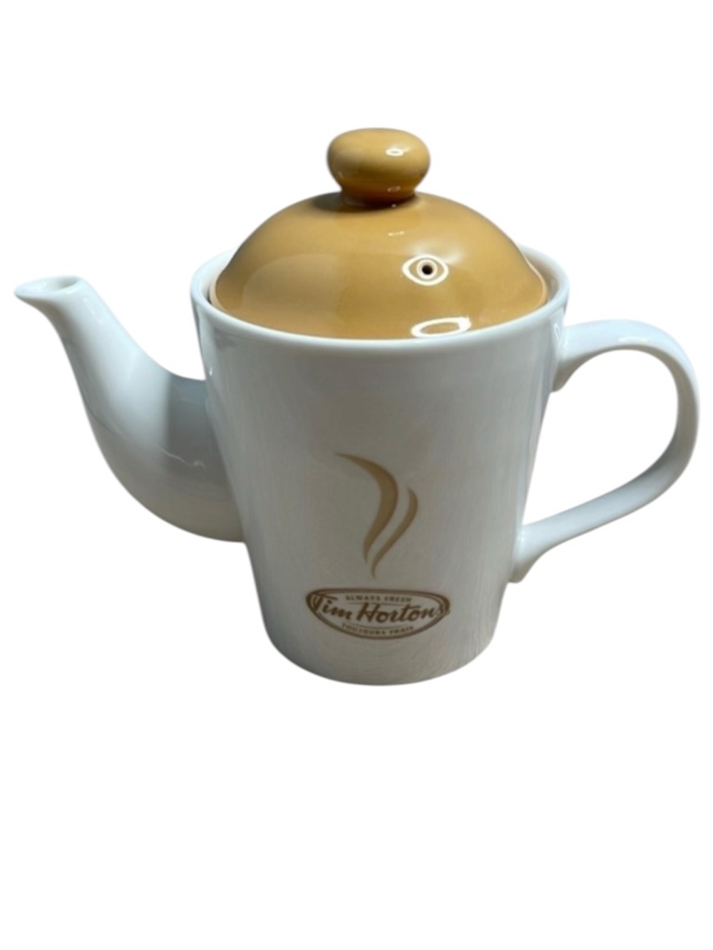 Tim Hortons Limited Edition 2006 Always Fresh Ceramic Teapot White Tan 2 Cup